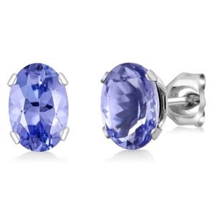 1.00 Ct Oval Tanzanite 925 Sterling Silver Stud